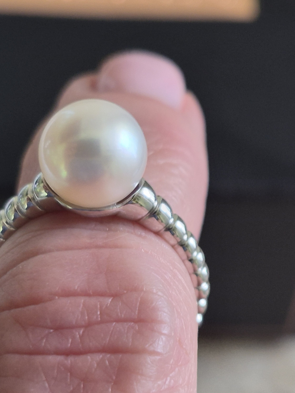 White Pearl Ring 14k White Gold Sz 7 - Picture 7 of 11